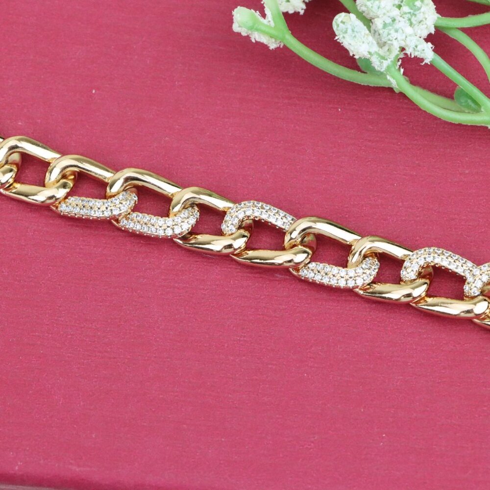"Chunky Rose Gold Chain Bracelet with Crystal Links, XPBL0982